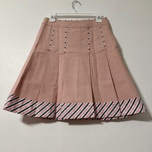 Sitwell Anthropologie Vintage Pink Stretch Pleated Striped Hem Circle Skirt 4